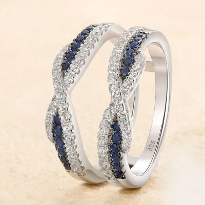 Black and White CZ Wedding Ring Wrap Guard for Engagement Ring Her Wedding Band - Image 1 of 4