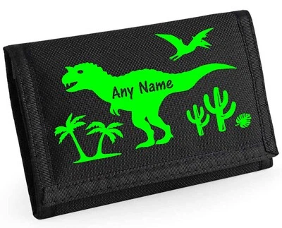 PRESENT2FUTURE Personalisierte Geldbörse Dinosaurier Name Druck Jungen Kinder Reißverschluß mit Münzfach, Weihnachten