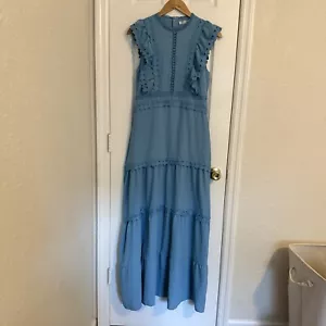 NWT Women Girly Baby Blue Summer Maxi Dress Ruffled Sleeve - Picture 1 of 10
