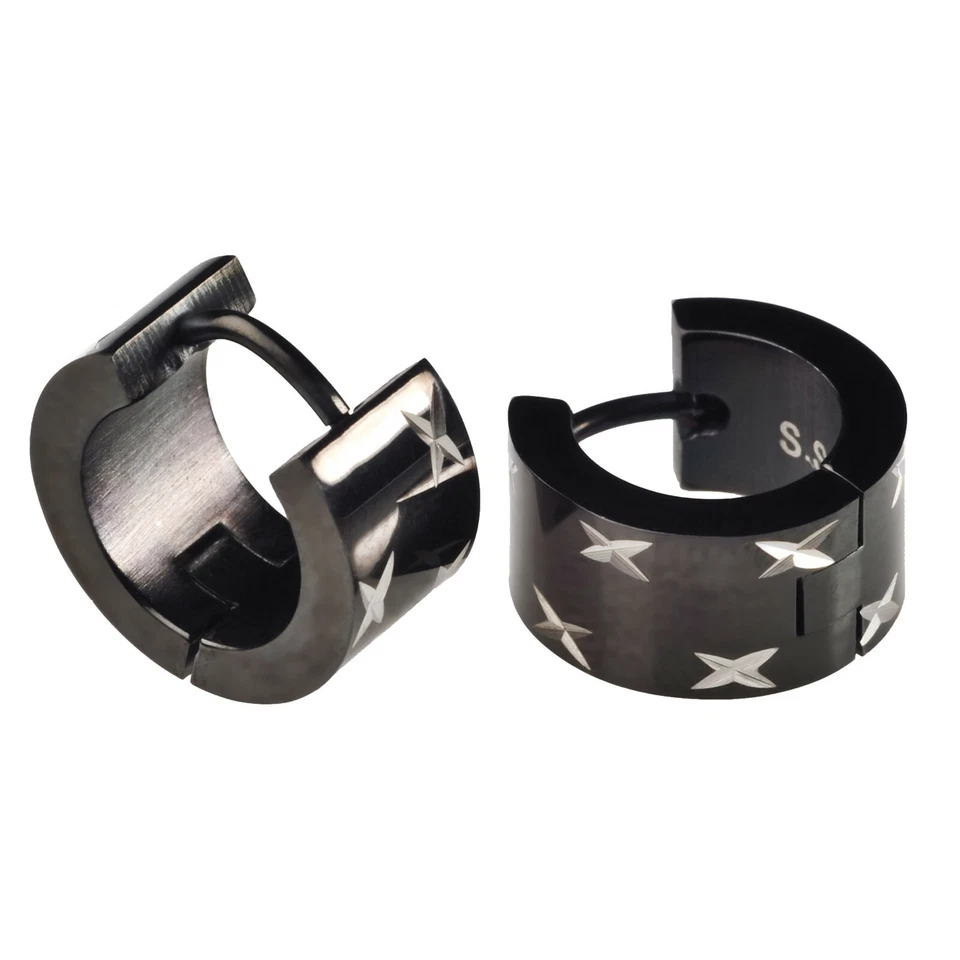 Creolen Schwarz Silber Gold Edelstahl Ohrringe Bicolor klein Herren Damen SH46 - Bild 1 von 1