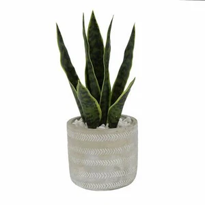 Flora Bunda 12" H Artificial Snake Plant in 4.75" Concrete Cement Arrow Planter - Picture 1 of 4