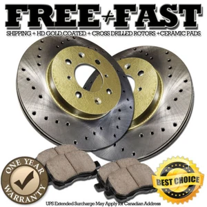 J0466 FIT 2006 2007 2008 Pontiac Wave 5 FRONT Drilled Rotors Ceramic Pads GOLD - Picture 1 of 5