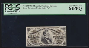 US 25c Fractional Currency Note w/Letter 'a' FR 1295 PCGS 64 PPQ Ch CU - Picture 1 of 2