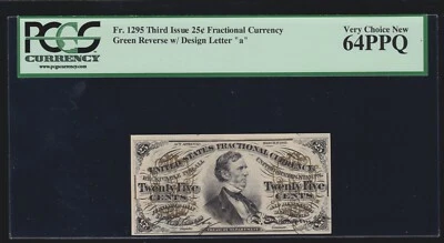 US 25c Fractional Currency Note w/Letter 'a' FR 1295 PCGS 64 PPQ Ch CU - Image 1 of 2