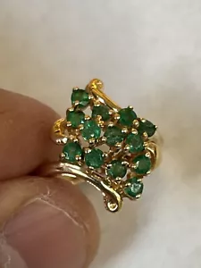Vintage 10K Gelbgold 0,70karat natürlicher Smaragdblume Cluster Ring - Bild 1 von 10