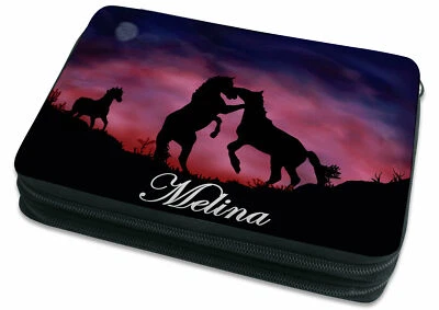 CREADESIGN Federmäppchen Federtasche Mäppchen mit Namen personalisiert Pferde