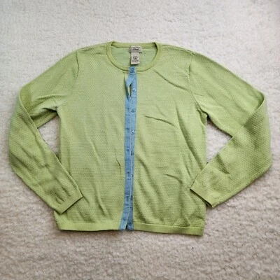 LL Bean Cárdigan Tejido Suéter M Reg Verde Azul Lunares 100% Algodón Primavera Foto 1 de 4