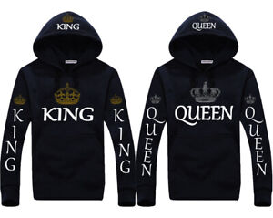 King Queen Hoodies Cute Couple matching pullover Valentines anniversary gift 