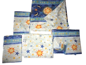 CHEN ONE CELESTIAL BLUE SUN MOON STARS (5P) FULL/QUEEN DUVET & SHEET SET - Picture 1 of 13