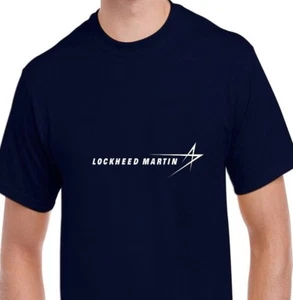 Lockheed Martin White Logo US Aviation Defense Company Navy Blue Cotton T-Shirt - Picture 1 of 3