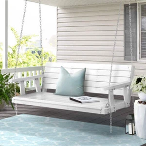 Gardeon Porch Swing Chair with Chain Outdoor Furniture 3 Seater Bench Wooden Whi - Picture 1 of 7