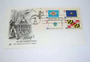 1976 FDC Washington D.C. State Flags of United States DE PA MA MD State Stamps - Picture 1 of 1