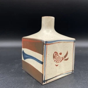 OMC Japan Otagiri Ceramic Bud Vase MCM Beige Brown Square Art Pottery Abstract - Picture 1 of 6
