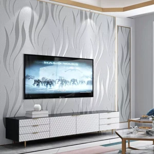 10m 3D Damask Wave Wallpaper Silver Grey Wall Paper Roll Living Room Home,Decor, - Picture 1 of 18
