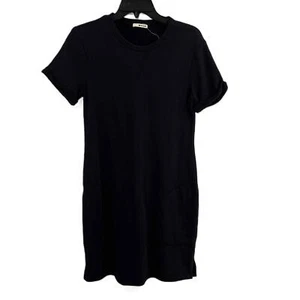 LAMade Black Short Sleeve Crew Neck Sweatshirt Dress With Pockets Knee Length - Picture 1 of 7