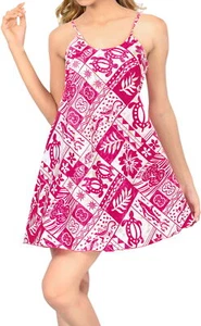 LA LEELA Women's Mini Beach Dress Swing Casual Sundress Beachwear L Pink_Z13 - Picture 1 of 3