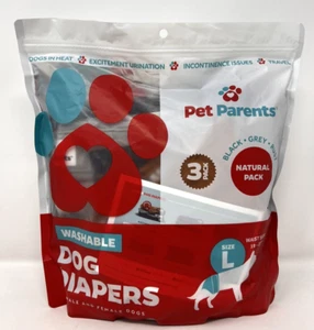 Pañales lavables para perros Pet Parents paquete de 3 grandes 19-27" cintura macho y hembra NUEVO - Imagen 1 de 2