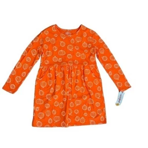 New Girls Cat & Jack Orange Pumpkin Print Dress Long Sleeve Pockets size XL-14 - Picture 1 of 2