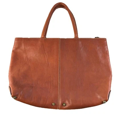 Maletín de cuero italiano vintage bolso marrón pies de latón forrado bolsillos monedero Foto 1 de 4