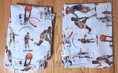 Sábana plana y ajustable para niños Pottery Barn Kids Basketball Players 2pc Algodón orgánico Foto 1 de 4
