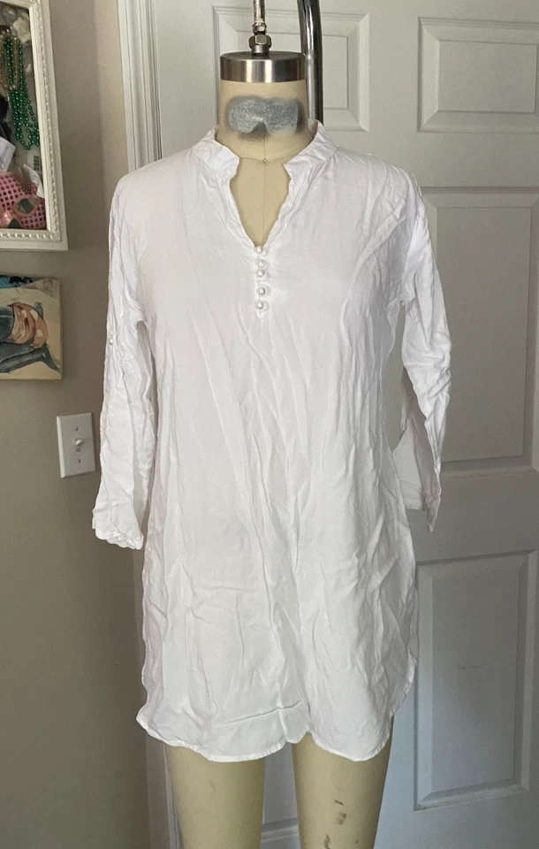Stylish Chakra WHITE Pearl Button Bohemian Kurta KAFTAN Tunic *MEDIUM* B111 - Image 1 of 4