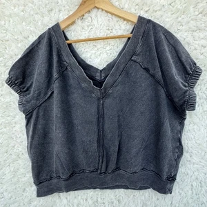 Sudadera Anthropologie PILCRO Manga Corta Cuello en V Top Grande Gris Talla XL Camisa - Imagen 1 de 6