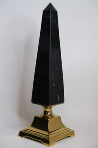 Eichholtz Layford S Gold Finish Black Marble Obelisk - Picture 1 of 7