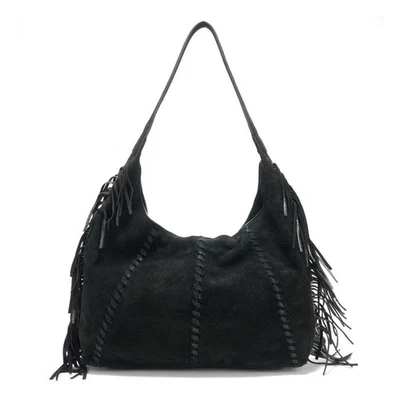 Sharif Legacy Suede Metallic Fringe Hobo with Whipstitching - Black NWT - Image 1 of 4