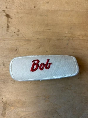 Vtg 70s BOB Sew On Embroidered Clothing Jacket Uniform Name Patch RED & WHITE - Image 1 of 3