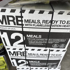 MRE MEALS, READY TO EAT 12 3 COURSE MEALS WITH FLAMELESS RATION HEATERS(DNT DD-1 - Picture 1 of 2