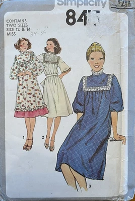 70's Simplicity 8415 Modest Cottagecore YOKED DRESS sewing pattern 12-14 UNCUT - Image 1 of 2