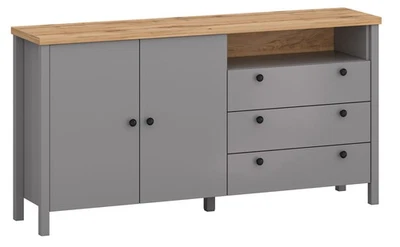 Kommode Sideboard 166x38x86cm schiefergrau Eiche Delano hell 2-türig 133057002 - Bild 1 von 4