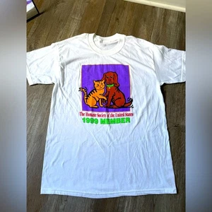 VTG 90s Humane Society Of The United States Dog Cat Graphic Tshirt White Size XL - Picture 1 of 8