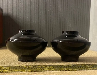 Conjunto de pares de tigelas de sopa de laca Wajima antigas japonesas - Período Bunsei (Era Edo) - Imagem 1 de 4