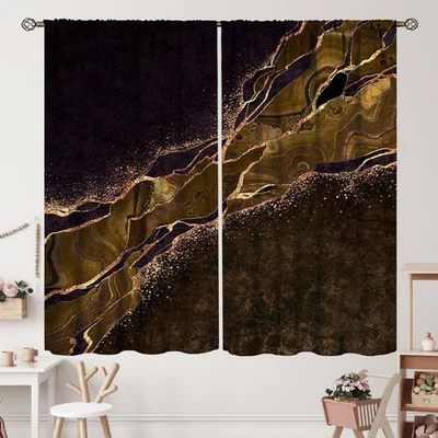 Brown Black Marble Curtains Gold Veins Abstract Modern Luxury Art Curtain wit... - Image 1 of 4