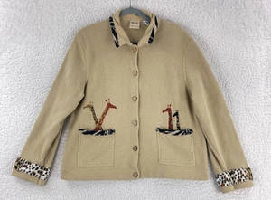 Sport Elle Cardigan Sweater VTG Safari Animal Knit Button Front Womens Size M - Picture 1 of 18