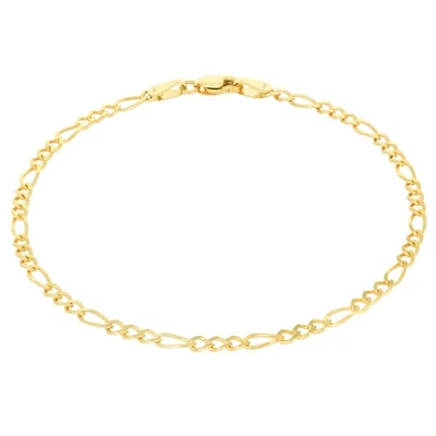 14K Yellow Gold Solid 2.75mm Figaro Chain Link Bracelet Mens Womens 7" 8" 9" - Image 1 of 4