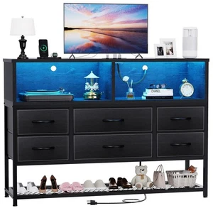 Black Dresser for Bedroom, 6 Drawers Led Dresser TV Stand with Power Outlets ... - Picture 1 of 7