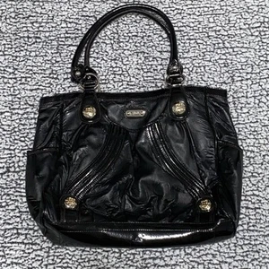 Kathy Van Zeeland Large Black Patent Faux Leather Shoulder Bag - Picture 1 of 16