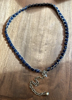 NWOT Sapphire Navy Blue Velvet & Gold Waist Belt Adjustable Claw Clasp Chain - Image 1 of 4