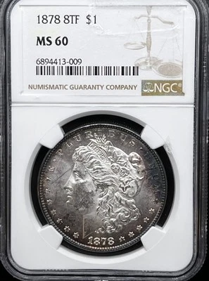 1878 8TF Morgan Dollar NGC MS60 - Scarce  Semi-key  - 25232 - Image 1 of 3