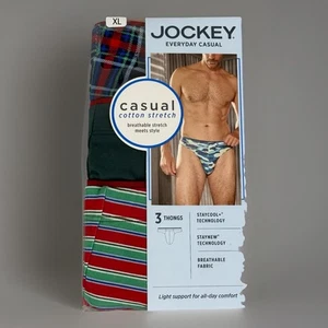 Jockey Casual Cotton Stretch Thong Mens XL 40-42 Underwear 3-Pack Breathable New - Picture 1 of 12