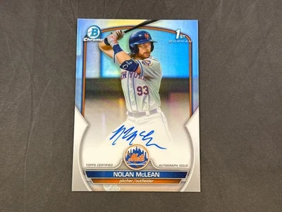 2023 BOWMAN DRAFT CHROME NOLAN MCLEAN CDA-NM 1ST REFRACTOR AUTO 186/499 METS - Image 1 of 2