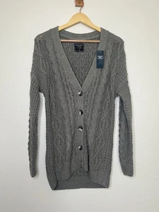 Neu mit Etikett Abercrombie & Fitch grauer Cardigan mit Zopfmuster und Knopfleiste Größe Medium - Bild 1 von 5