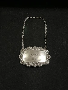 Antique 19th Century Sterling Silver Gin Liquor Decanter Label Tag - 13.9 Grams - Picture 1 of 5