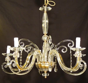 LAMPADARIO 5 LUCI LED COL.ANDREA CRISTALLO AL PIOMBO 24% PBO CON PENDENTI GOCCIE - Picture 1 of 6