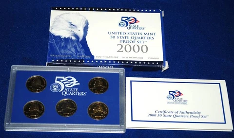 2000-s Clad  STATE QUARTERS Proof Set in original BLUE box Cover