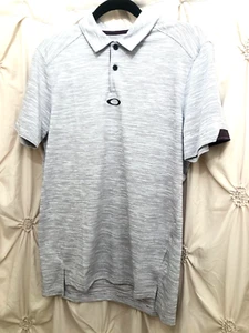 OAKLEY POLO SHIRT Men's Small Golf Grey Fade w/ Purple & Black Trim Short Sleeve - Picture 1 of 5