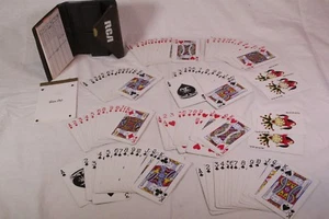 Tarjetas de juego de mazo vintage RCA en estuche con paquete de 2 almohadillas de puntuación - abierto y usado ver - Imagen 1 de 12