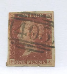 1841 1d FA 4 margins struck by an Ipswich numeral 405 - Picture 1 of 1